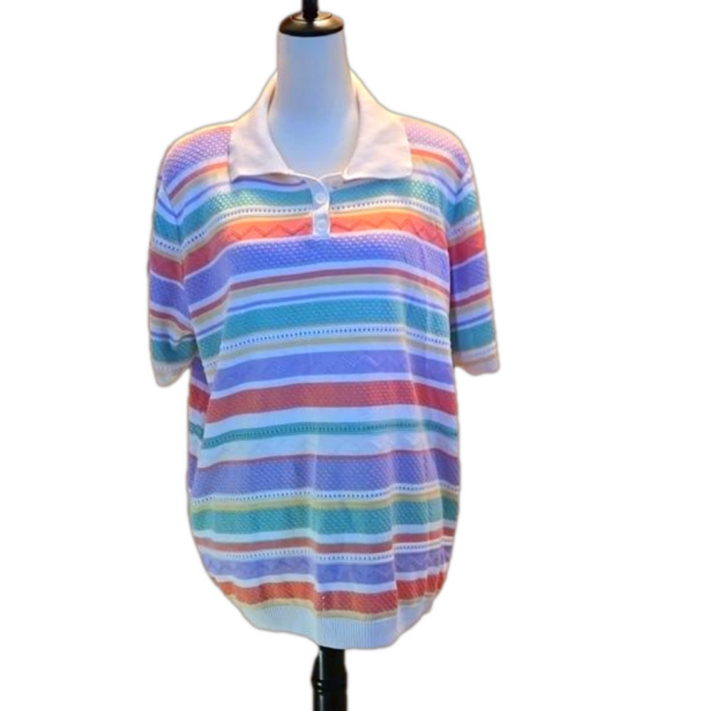 Vintage 90s Alfred Dunner Women's 2X Pastel Striped Pullover Top